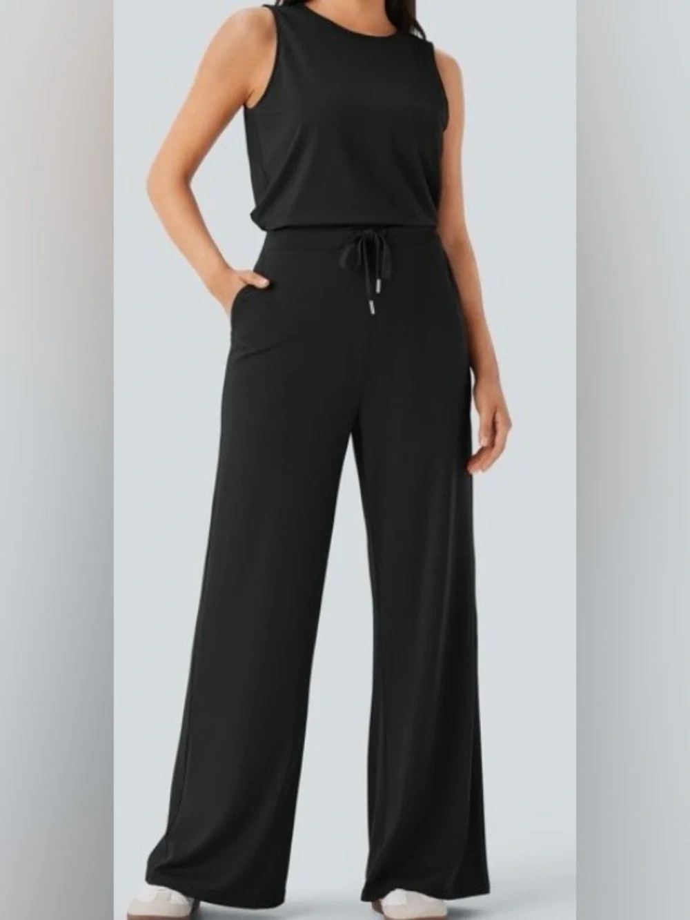 LARGE.  HALARA ROUND NECK DRAWSTRING JUMPSUIT